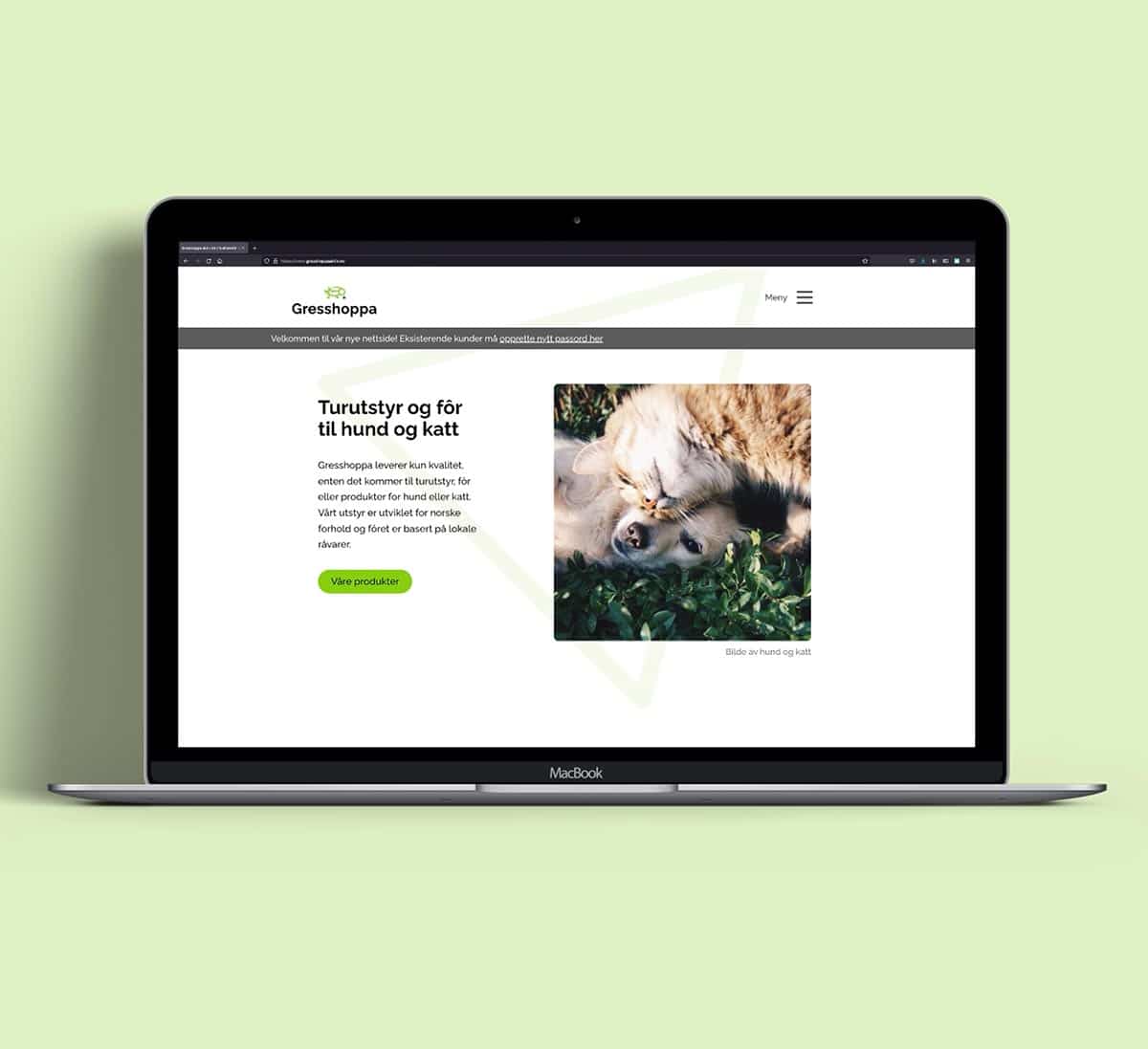 Webside mockup av nettside for gresshoppa